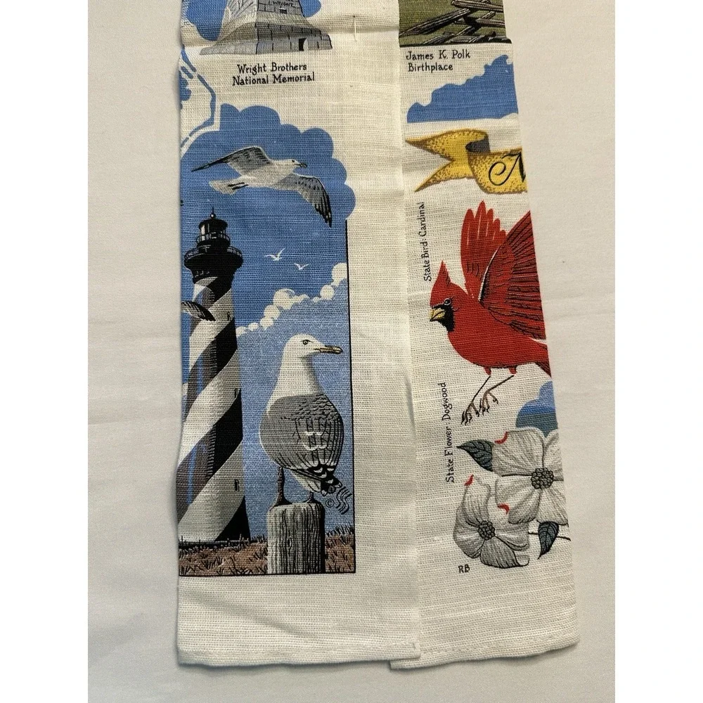 VTG  Linen Souvenir North Carolina Kitchen Dish Tea Towel‎ 26x16 NWT Stevens